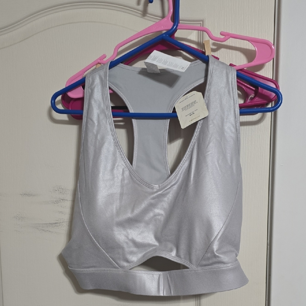 Fabletics Metallic Silver Sports Bra NWT